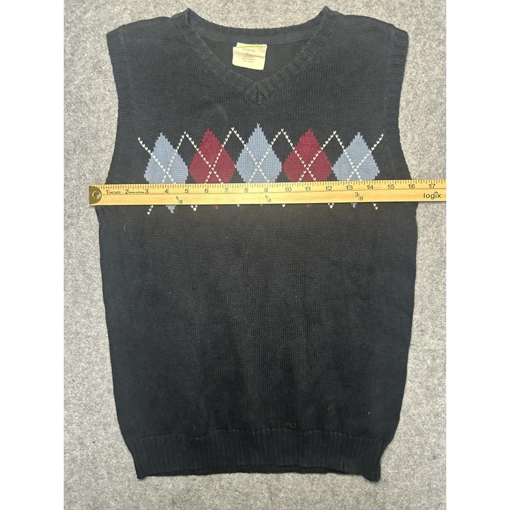 Old Navy Argyle Knit Sweater Vest Large 10-12 Navy Blue Cotton Preppy Boys